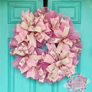 Pink, Gold and Cream Valentines Day Holiday Wreath